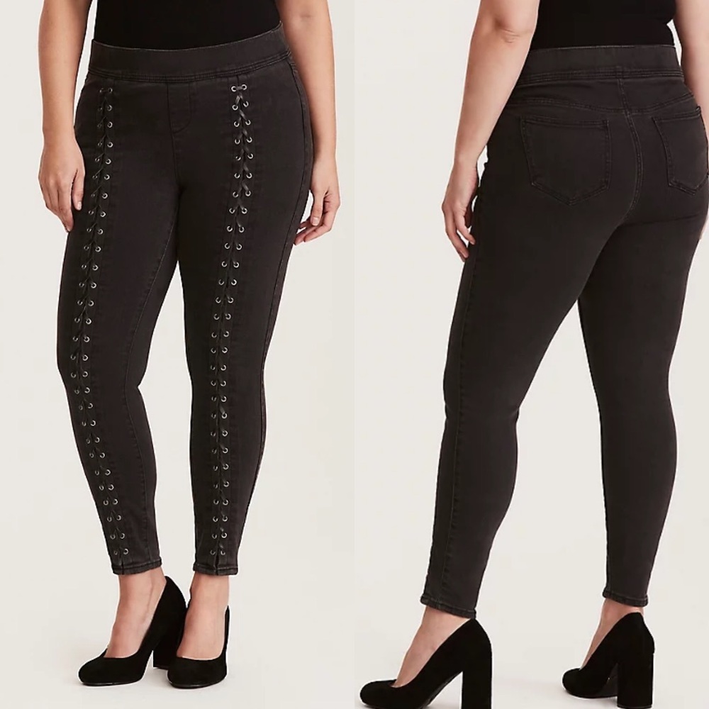 Torrid grey wash lace up front jeggings